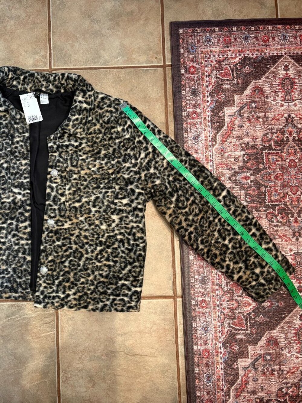 H&M Leopard Print Plush Button Front Jacket